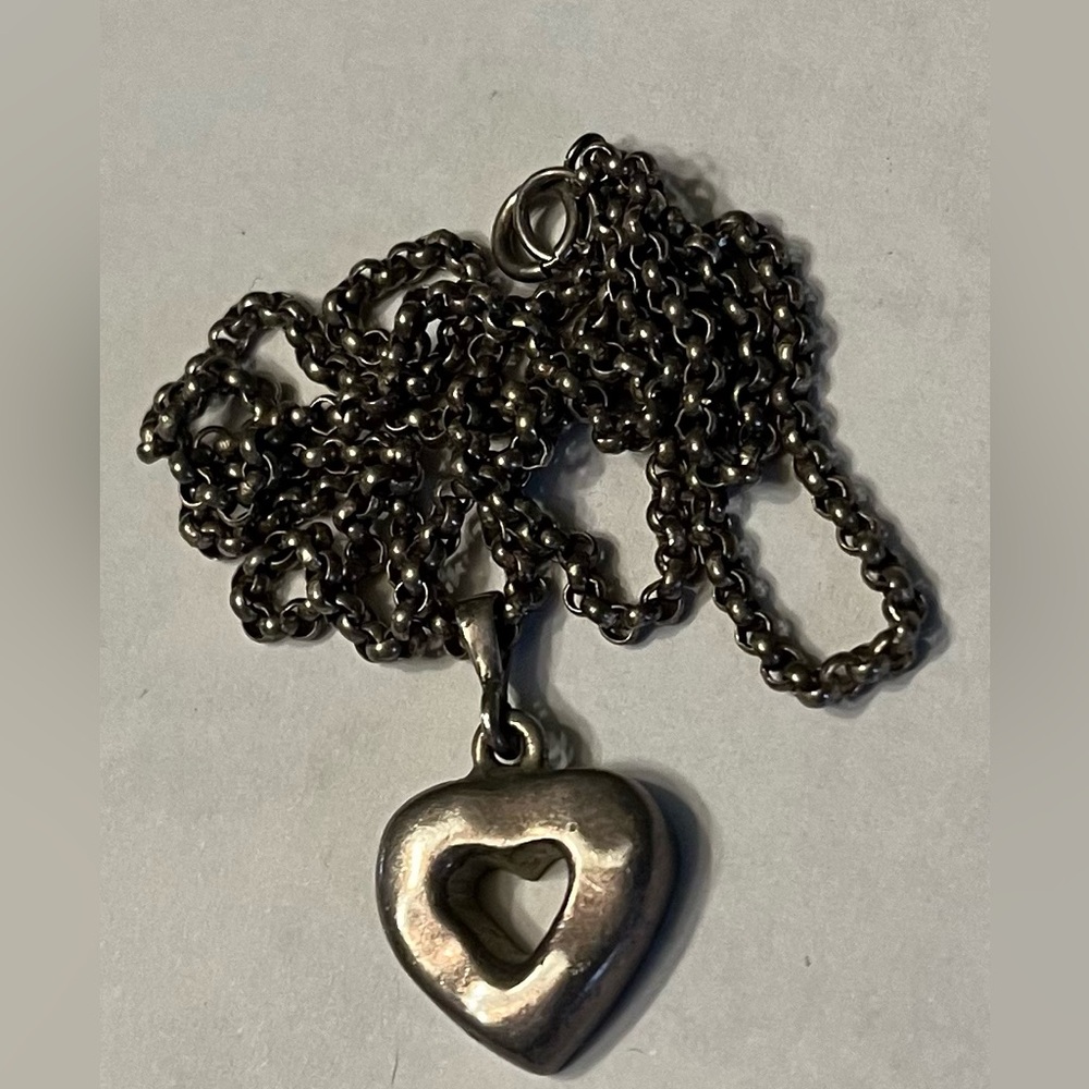 Vintage Sterling Silver Open Heart Love Pendant Rolo Necklace 16 inches
